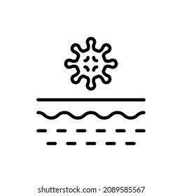 Bacteria on Skin Line Icon. Microorganisms on Structure of Dermis Outline Icon. Skin Layer with Microbes Flora and Virus Linear Pictogram. Editable Stroke. Isolated Vector Illustration.