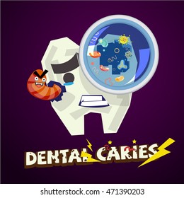 bacteria on tooth. dental caries concept - vector illustration