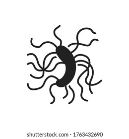 Bacteria peritrichous black glyph icon. Flagellum microscopic germ cause diseases concept. Pictogram for web, mobile app, promo. UI UX design element