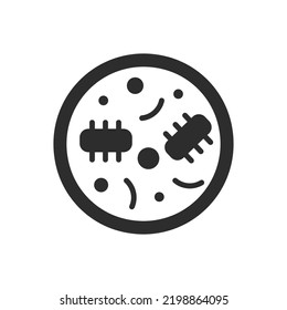 Bacterias en una placa de petri, icono vector. Símbolo blanco y negro monocromo