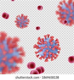 Bacteria poster. Realistic microorganism on transparent background, science microbiology or chemistry vector elements