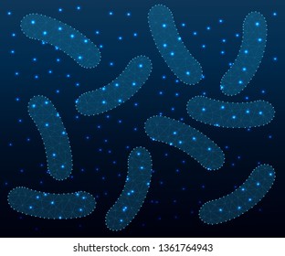 Bacteria probiotics, polygonal style illustration, medical design, study or concept, logo, scientific background. Low poly anatomy polygon design. Healthy normal digestion flora of human intestine.