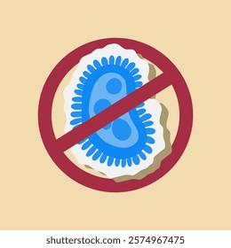 Bacteria with a prohibition sign. Germs and viruses, bacterial protection and disinfection caution symbol illustration icon. Stop infection, epidemic and flu ban