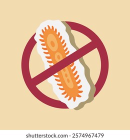 Bacteria with a prohibition sign. Germs and viruses, bacterial protection and disinfection caution symbol illustration icon. Stop infection, epidemic and flu ban