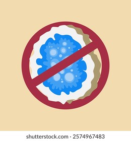 Bacteria with a prohibition sign. Germs and viruses, bacterial protection and disinfection caution symbol illustration icon. Stop infection, epidemic and flu ban