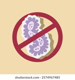 Bacteria with a prohibition sign. Germs and viruses, bacterial protection and disinfection caution symbol illustration icon. Stop infection, epidemic and flu ban