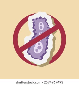 Bacteria with a prohibition sign. Germs and viruses, bacterial protection and disinfection caution symbol illustration icon. Stop infection, epidemic and flu ban