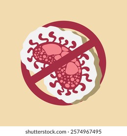 Bacteria with a prohibition sign. Germs and viruses, bacterial protection and disinfection caution symbol illustration icon. Stop infection, epidemic and flu ban