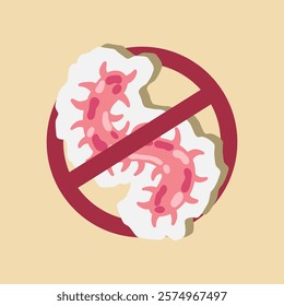 Bacteria with a prohibition sign. Germs and viruses, bacterial protection and disinfection caution symbol illustration icon. Stop infection, epidemic and flu ban