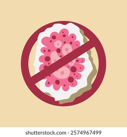 Bacteria with a prohibition sign. Germs and viruses, bacterial protection and disinfection caution symbol illustration icon. Stop infection, epidemic and flu ban