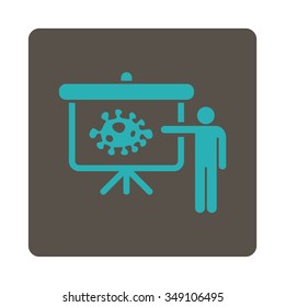 Bacteria Report vector icon. Style is flat rounded square button, cyan and grey colors, white background.