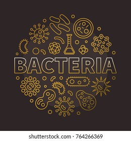 Bactérias redonda símbolo criativo colorido feito com diferentes bactérias e vírus linha ícones. Ilustração vetorial sobre fundo escuro
