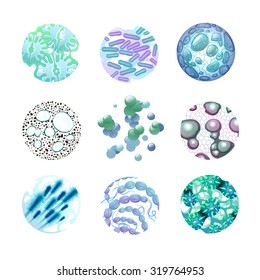 Bacteria round icons set with microbes and viruses realistic isolated vector illustration 