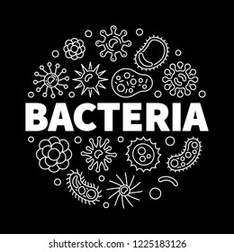 Bacteria round vector concept outline illustration made with microbe, bacterium and virus white icons on black background