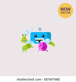 Bacteria Running from Soap Vector Icon