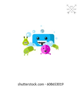 Bacteria Running from Soap Vector Icon