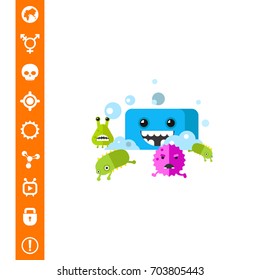 Bacteria Running from Soap Vector Icon
