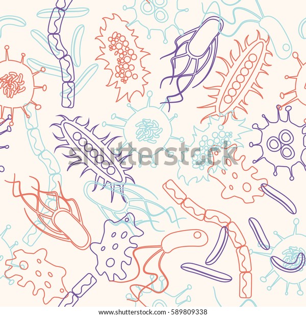 白い背景に細菌のシームレスなパターン 微生物 微生物 プランクトン動物のストックベクターイラスト のベクター画像素材 ロイヤリティフリー