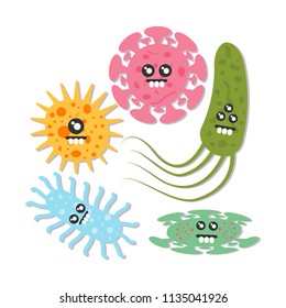 bacteria set. Antimicrobials and health protection cute character vector illustration