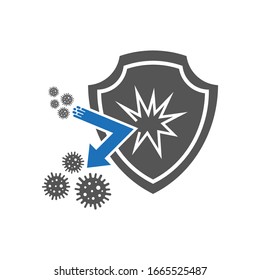 Bacteria shield icon. Simple illustration of bacteria shield vector icon for web design isolated on white background. Flat style. Virus protection icon. EPS 10