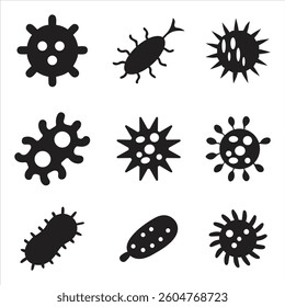 bacteria  silhouettes ,Vector black virus icons and Set of Bacteria and Viruses Icon