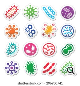 Bacteria, super bug, virus icons set 