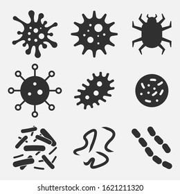 Bacteria, superbug, virus icons set isolated on white background. Vector illustration. Eps 10.