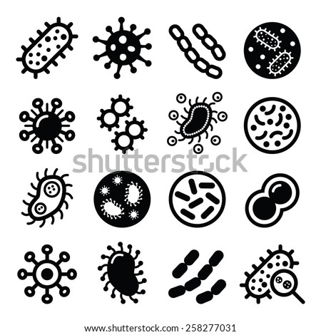 Bacteria, superbug, virus icons set 