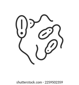 Bakterien mit einem Schwanz, lineares Symbol. Linie mit bearbeitbarem Hub