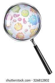 Bacteria through magnifying glass illustration