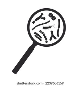 Bacteria under magnifying glass. Vector illustration on a white background in flat style.