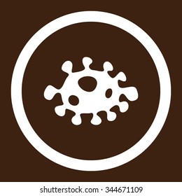 Bacteria vector icon. Style is flat rounded symbol, white color, rounded angles, brown background.