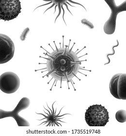Bacteria vector monochrome background with coronavirus in the middle