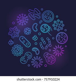 Bacteria vector round colorful symbol made with different bacterias and viruses icons in thin line style on dark background