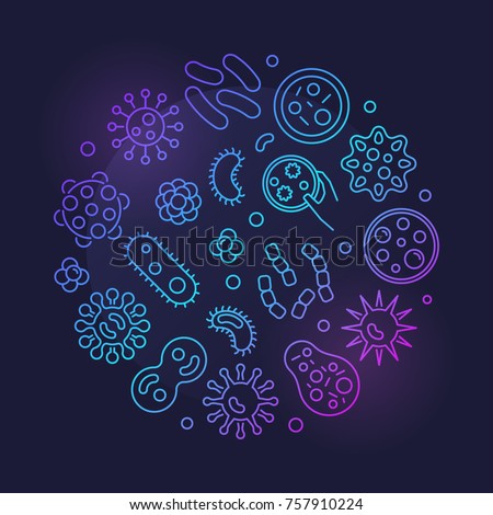 Bacteria vector round colorful symbol made with different bacterias and viruses icons in thin line style on dark background