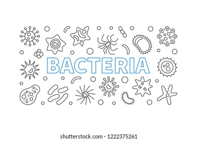 Bacteria vector virology and microbiology concept horizontal illustration or banner in thin line style on white background