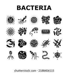 bacteria virus bacterium cell icons set vector. germ pathogen, disease biology microbe, micro microorganism, health medicine bacteria virus bacterium cell glyph pictogram Illustrations