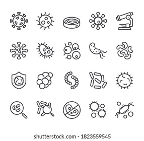 Bacteria virus biology concept. Simple line icon isolated set