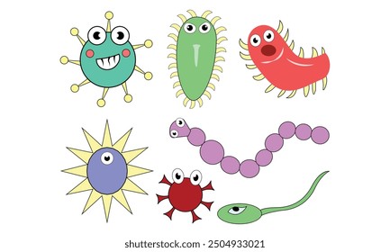 Bacteria Virus cartoon set designed in cute style cartoon illustration emoji like with various face expression.