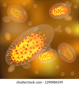Bacteria virus or bacteria cell microorganism under a microscope. Uninitiated cellular infectious agent.