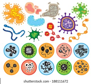 bacteria and virus cells isolated. Vector Illustration.