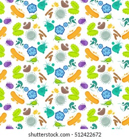 Bacteria and virus colorful seamless pattern. Vector illustration