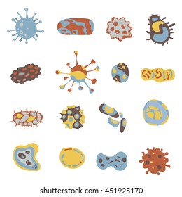 Bacteria and Virus covid-19 icons set. Bacteria under microscope. Microbe virus sign isolated on white place. Vector illustration