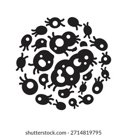 Icono de Vector negro sólido de cultivo de virus de bacterias aislado fondo blanco biología ciencia microbio enfermedad infección diseño de células ilustración gráfica