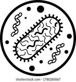 Bakterienvirus-Flachsymbol einzeln auf weißem Hintergrund