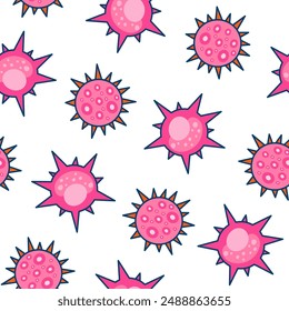 Bacteria, virus, germ, microbe and pathogen. Seamless pattern. Medical healthcare. Hand drawn style. Vector drawing. Design ornaments.