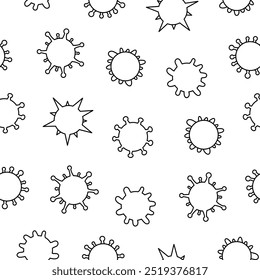 Bacterias, virus, gérmenes, microbios y patógenos. Patrón sin fisuras. Página para colorear. Atención médica. Estilo dibujado a mano. Dibujo de Vector. Diseña adornos.