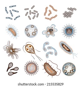 Bacteria virus and germs epidemic bacillus cells icons isolated vector illustration