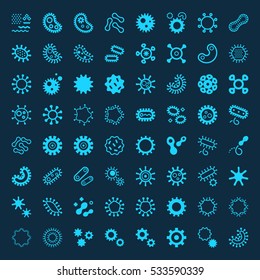 Bacteria, Virus, Germs Icon Set In Thin Line Style. 