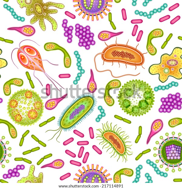 Bacteria Virus Germs Microorganism Cells Seamless Stock Vector (Royalty ...